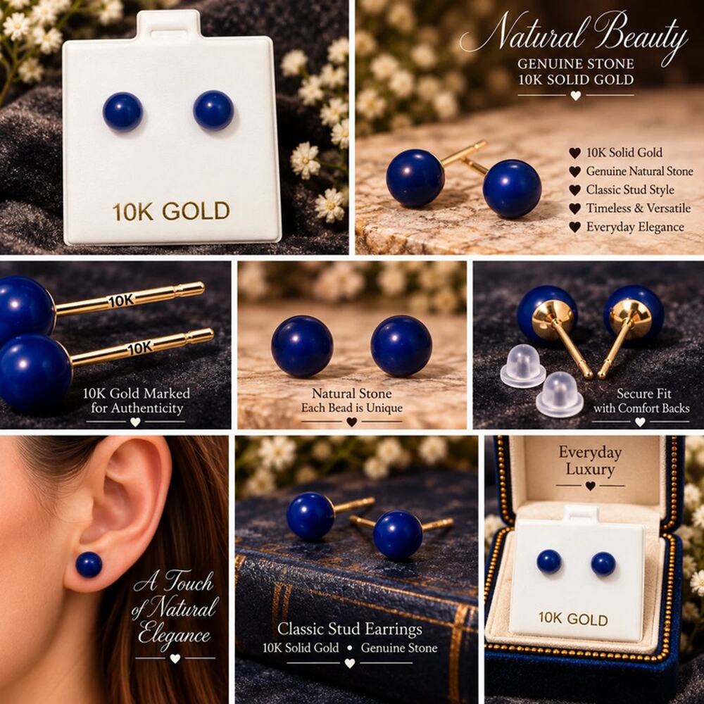 10k solid gold post with natural Lapis Stones
